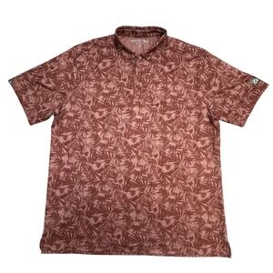 Matte Grey Polo Shirt Mens 2XL Brown Floral Print Welcome Home Golf Stretch Top